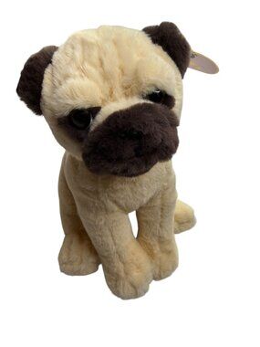 Fao Schwarz New NWT Plush Dog Pug Plush Pup.  Sparklers.  Red Glitter Collar